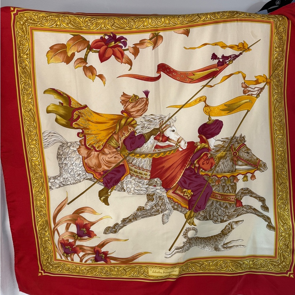 Salvatore Ferragamo Red and Gold Scarf